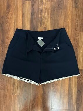 Black Pom-Trim Women’s Shorts